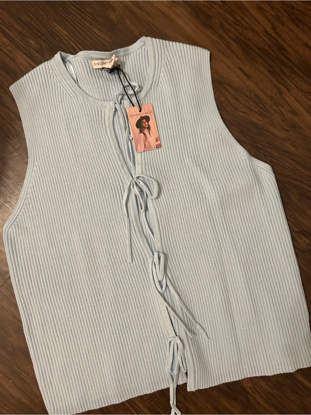 Sincerely Jules Sleeveless Tie-Front Ribbed Top - Light Blue